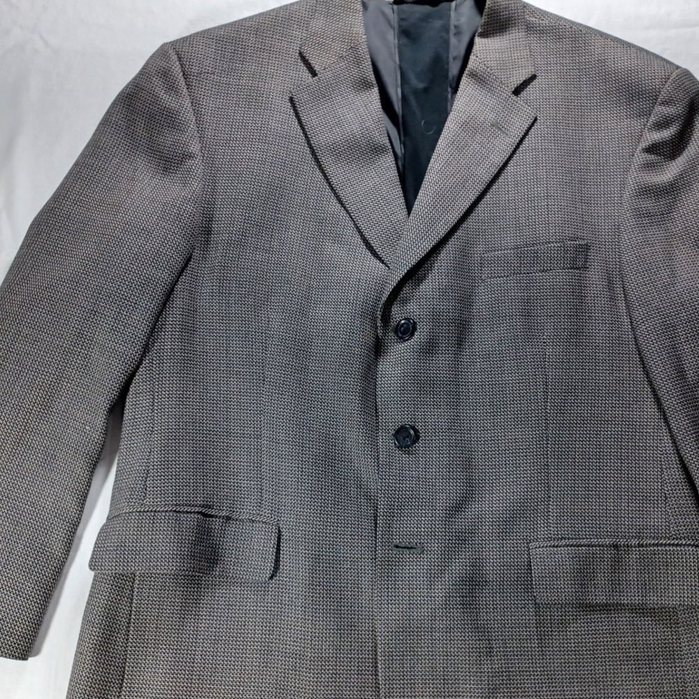 Mens Haggar Blazer Jacket 44S Houndstooth Wool Blend Business Casual Gray